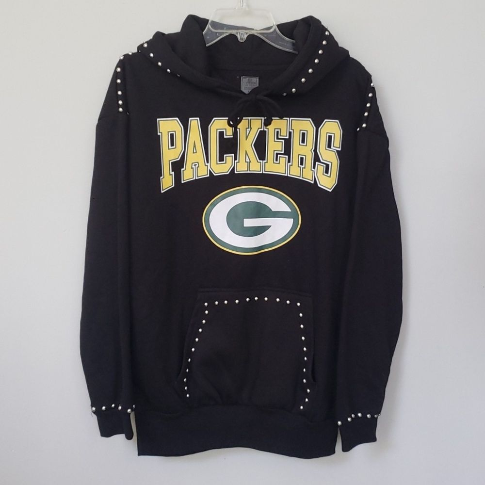 NFL Green Bay Packers Hoodie Womens M Silver Studded Gameday Couture Sweatshirt